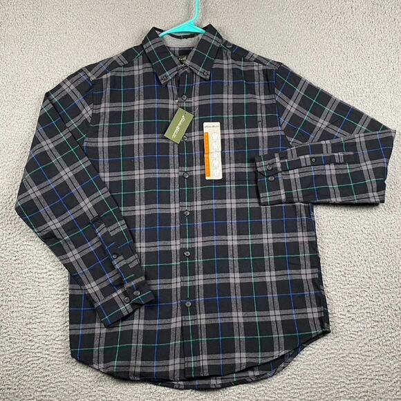 die Bauer Flannel Button Shirt Men's Medium Dark Gray Plaid New Causal Outdoors - Picture 1 of 10